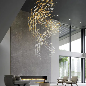 Lớn đèn Chùm nghệ thuật wicker đèn chiếu sáng thả trần dẫn nhuộm màu trang trí treo hiện đại pha lê thủy tinh Mặt dây chuyền ánh sáng đồ đạc - Product Image 3