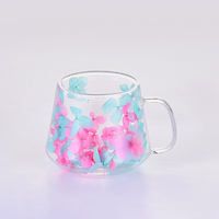 Mug à café moderne en verre borosilicate à double paroi de 250 ml, soufflé à la main, résistant à la chaleur, réutilisable, avec poignée