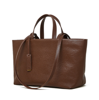 Sac fourre-tout en cuir véritable marron, grande capacité, sac à main à bandoulière, fermeture à glissière, sac de transport portable pour les voyages quotidiens