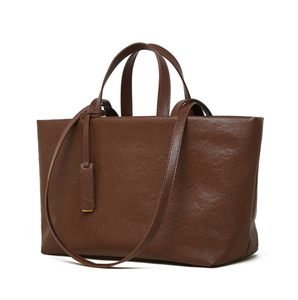 Sac fourre-tout en cuir véritable marron, grande capacité, sac à main à bandoulière, fermeture à glissière, sac de transport portable pour les voyages quotidiens - Product Image 1