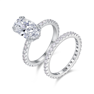 Gemma taglio ovale eccellente Moissanite anello donna <span class=keywords><strong>argento</strong></span> Sterling <span class=keywords><strong>925</strong></span> anelli sottili Muti-pietre matrimonio grande Moissanite Set anelli - Product Image 1