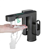 Robinet de lavabo intelligent à affichage numérique LED avec capteur automatique et distributeur de savon et d'eau à changement de couleur pour salle de bain