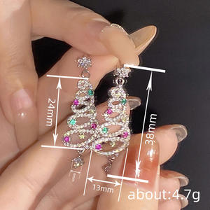 Pendientes de Araña con Diseño de Árbol de Navidad, Chapados en Oro Blanco, con Cristales y Estrellas, Joyería de Moda para Mujer - Product Image 6