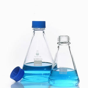 ขวดเออร์เลนเมเยอร์พร้อมฝาเกลียวสีน้ำเงิน ขวดแก้วทรงกรวยสำหรับห้องปฏิบัติการ ทำจากแก้วบอโรซิลิเกต - Product Image 5