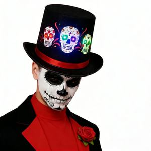 Sombrero de Copa Mexicano con Calavera de Terciopelo y Luces LED para el Día de Muertos y Disfraces de Halloween - Product Image 6