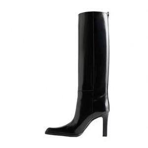 Botas Largas de Mujer de Alta Calidad, de Charol, por Encima de la Rodilla, Negras Brillantes, con Punta Cuadrada Pequeña y Tacón Grueso - Product Image 6
