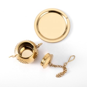 Teiera a forma di infusore per tè 304 in acciaio inox palla da tè <span class=keywords><strong>con</strong></span> catena in oro argento gancio e vassoio di gocciolamento per ufficio filtro da cucina - Product Image 4