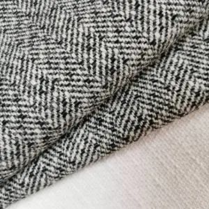Fashion Herringbone Indah Polyester Wol Tweed Kain Tenun