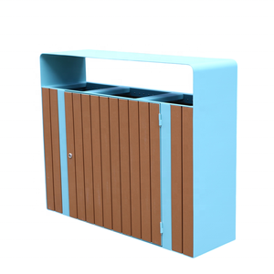 Poubelle de tri des déchets 3-en-1 en bois pour extérieur, pour rues, parcs, municipalités, poubelle publique de recyclage, bac à déchets, poubelle à ordures - Product Image 4