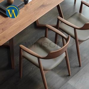 חדר אוכל עור שחור לבן מודרני כסאות חדר אוכל כסאות עץ נורדי לבתי מלון מסעדות בתי ספר דירות וילות הסיטונאי - Product Image 6