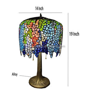 Lámpara de Mesa LED de 14'' con Diseño Europeo y Motivo de Glicinia China, Estilo Tiffany, Vidrio Artístico Hecho a Mano, Alimentación CA, Pantalla Azul para Cafetería - Product Image 6
