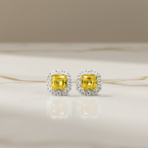 Orecchini di lusso con cristalli gialli, taglio Princess, design geometrico, per donna, gioielli da festa, con strass incastonati a cerchio - Product Image 2