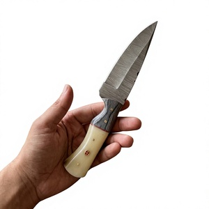 Couteau de camping à lame fixe Drop Point en acier Damas, manche en bois et os, 20 cm, couteau de survie extérieur DIY, dureté 58-60, garantie 3 ans - Product Image 1