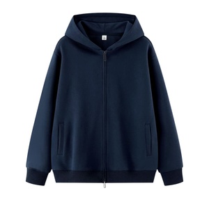 Sweat à capuche zippé style veste rétro en tissu uni 350GSM, deux poches avant, coupe ample, manches raglan, vêtements de sport décontractés pour homme - Product Image 5