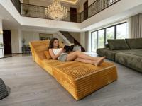 Canapé Modulaire de Luxe Européen en Velours Côtelé Orange à Rayures Verticales, Inclinable et Facile à Ranger, Idéal pour l'École