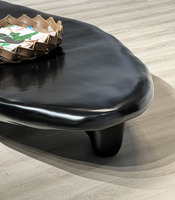 Table basse ovale en pierre de pavé minimaliste italienne, en panneau haute densité, noire, minimaliste, salon, petite unité, table à thé