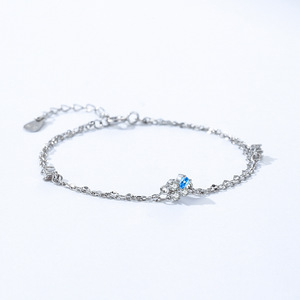 Pulsera de Plata de Ley S925 con Circonita Azul Claro y Doble Cadena con Flor para Mujer, Versión de Cobre Personalizable - Product Image 4