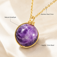 Collier pendentif en améthyste naturelle enroulée sur fil, chaîne en acier inoxydable, bijoux or et argent