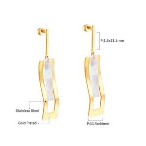 Bijoux fantaisie inspirés de la mode, plaqués or 18K PVD, forme rectangulaire, coquille noire, acier inoxydable, longues boucles d'oreilles pendantes pour femmes - Product Image 2