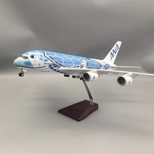 1/160 échelle 46cm ANA Airbus A380 bleu tortue livrée modèle d'avion en résine moulé sous pression avec LED et roues - Product Image 1