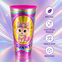 Vente en gros de gobelets en plastique écologiques, design 3D laser, style dessin animé, pour enfants, capacité 700 ml, logo personnalisable, sans BPA, réutilisables