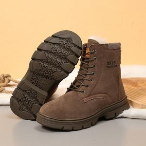 Bottes d'hiver pour hommes, marron foncé, doublées de fourrure, à talon moyen, pour le froid, pour le nord-est de Chine - Product Image 2