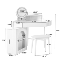 Coiffeuse d'angle avec miroir et éclairage LED, luminosité réglable, miroir pliable, blanc