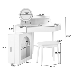 Tavolo da Trucco Angolare con Specchio e Luci LED, Specchiera Pieghevole con Luminosità Regolabile, Bianco - Product Image 2