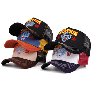 <span class=keywords><strong>Casquette</strong></span> de baseball 5 panneaux unisexe avec broderie tête d'aigle et de tigre, ajustable, en tissu mesh, pour printemps/été, style décontracté et tendance, type <span class=keywords><strong>trucker</strong></span> - Product Image 1