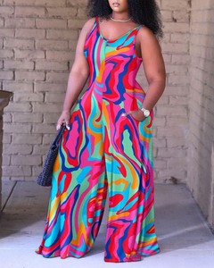 Prodotti Più Popolari: Tute da <span class=keywords><strong>Donna</strong></span> 2023, <span class=keywords><strong>Elegante</strong></span> Tuta con Stampa Grafica e Bretelle Larghe alla Moda - Product Image 4