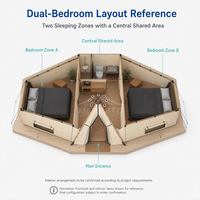 Luxury Glamping Safari Tent with 80mm Glulam Wooden Frame & 850g PVC Cover Double Bedroom for Resort Camp YX-12