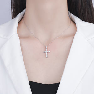 精品珠宝辉石925银订婚项链女男士复古十字架吊坠项链钻石辉石项链 - Product Image 4