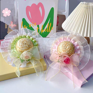 Nuevo Sombrero para Mascotas para Todas las Estaciones, Diseño Floral Dulce con Encaje, Sombrero <span class=keywords><strong>de</strong></span> Paja Tejida para Gatos y Perros - Product Image 1