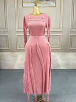 Robe plissée Miyake grande taille, col rond, décontractée, avec franges, ODM, teinture unie, approvisionnement direct