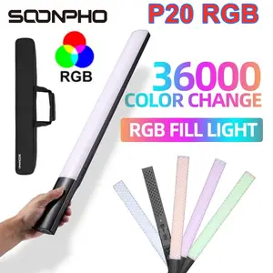SOONPHO P20手持式2500k-8500k RGB彩色冰棒棒状LED视频灯，用于Tik Tok工作室摄影Youtube