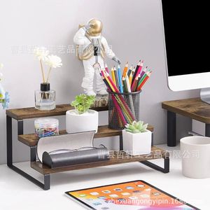 Wooden Display Rack 3 Tier Standing Office Organizer Rectangle Multipurpose <b>Desktop</b> Storage <b>Shelf</b> - Product Image 1