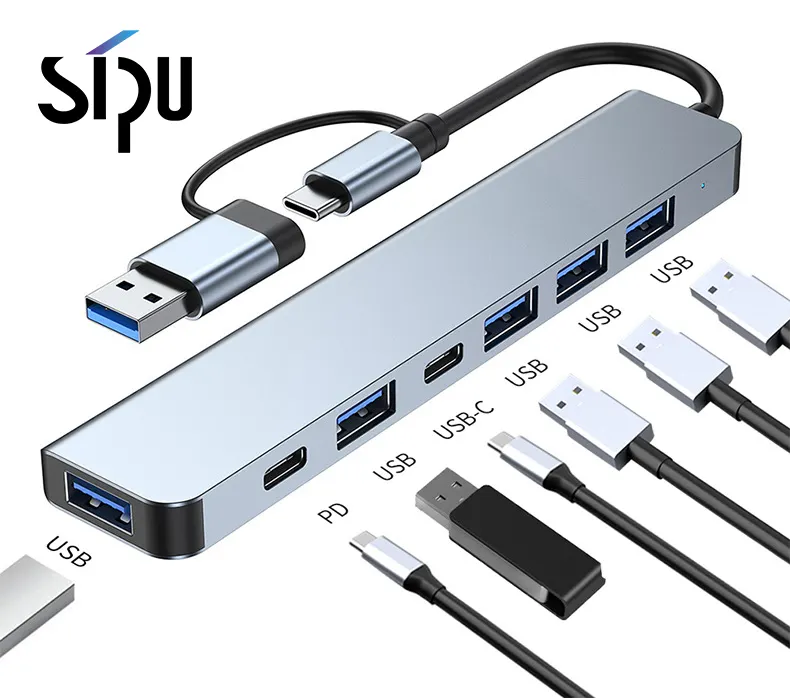 محول وسيط نقل بيانات USB 3.0 من النوع سي ووحدة SIPU 7 في 1 منفصل USB محور بيانات USB محور توصيل Type-C 2.0 محور بيانات للكمبيوتر المحمول