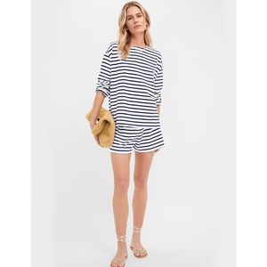 Striped 2 Piece Short Set For Women Casual <b>Long</b> Sleeve Top <b>Matching</b> Shorts Lounge Wear Soft Jersey Fabric Sleepwear - Product Image 5