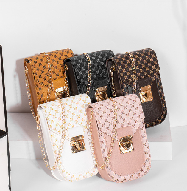 Retro-style Geometric Print Autumn Women's Phone Bag Trendy Fashion Shoulder Crossbody Chain Bag cheap