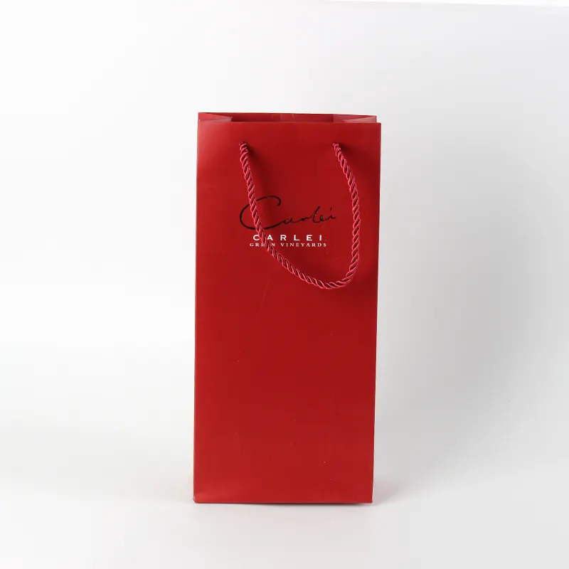 도매 사용자 정의 디자인 와인 종이 선물 가방 선물 포장을위한 손잡이와 작은 핑크 종이 가방