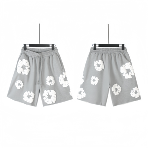 Shorts en jean imprimé floral en mousse Kapok de marque américaine tendance, style streetwear FOG, 100 % coton, avec cordon de serrage - Product Image 3