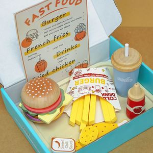 Ensemble de jouets de simulation de restauration rapide pour enfants : Hamburger, frites, jouets de cuisine en bois éducatifs - Product Image 3
