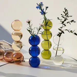 زهرية زجاجية بألوان عصرية ومبتكرة وبتصميم الكهرمان، بلون وردي، صافية، زجاجة زهرية زجاجية للزينة المائية، زهرية فنية لتزيين المنزل