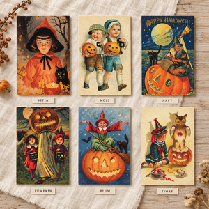 Cartes de vœux vintage pour Halloween, texture papier vieilli, sorcière, fantôme, squelette, cartes de vœux « Trick or Treat » pour fête d'Halloween et cadeaux - Product Image 3