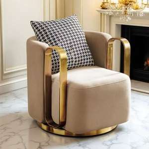 Fauteuil pivotant de luxe moderne, revêtement en velours multicolore avec accoudoirs dorés - Product Image 3