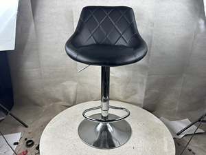 Modern Black PU <b>Leather</b> <b>Bar</b> <b>Stool</b> with Diamond Stitching, Adjustable Swivel Chrome Base and Footrest for Pub - Product Image 6