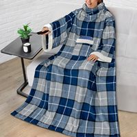 Tragbare Decke, warm, weich, Plüsch, Kuscheldecke mit Taschen und Ärmeln, TV-Wurfdecke, gemütliche weiße Elefanten-Geschenkideen für Mama, Ehefrau, kariert, blau