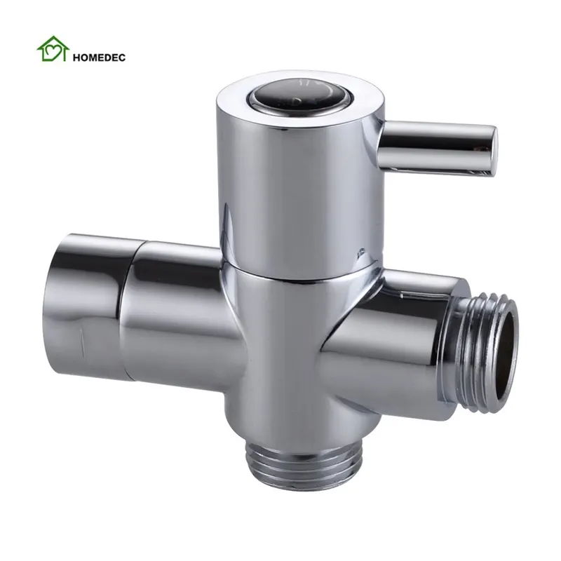 Diverter valve brass faucet accessories quarter turn water shut off chromed T-valve three way angle valve for bidet sprayer