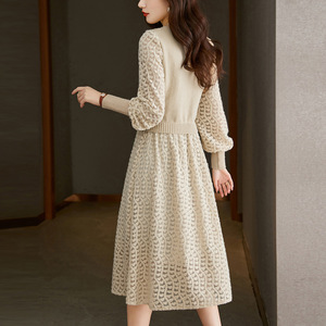 Señoras de tamaño libre de retazos de encaje vestido largo suéter - Product Image 4