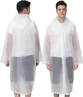 Poncho de pluie imperméable réutilisable pour adultes avec poignets élastiques et cordon de chapeau épaissi et résistant au vent adapté à la randonnée